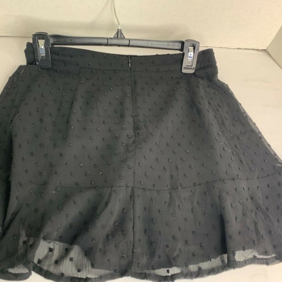 Hyfve Womens Sz M Black Black Dots Ruffle Hem Skirt Mini 14 in chest laying fla - Picture 2 of 3